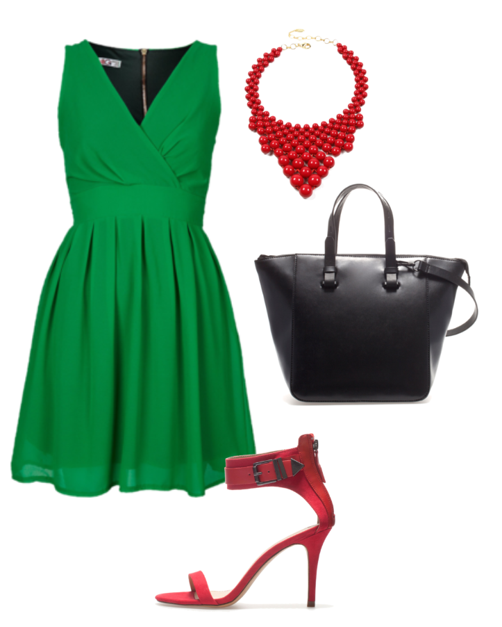 Зеленое Платье С Красными Цветами